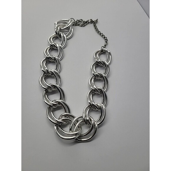Chunky Silver Tone Link Necklace Oversized Chain Statement Collar - Picture 6 of 10